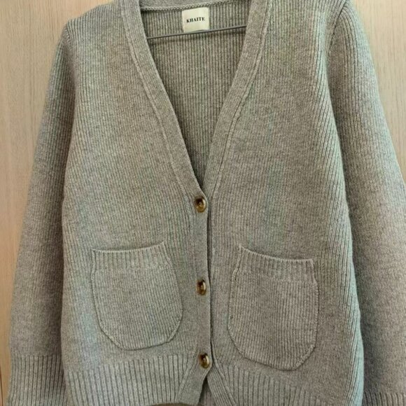 Khaite Light Taupe Wool V-Neck Cardigan - Picture 2 of 7